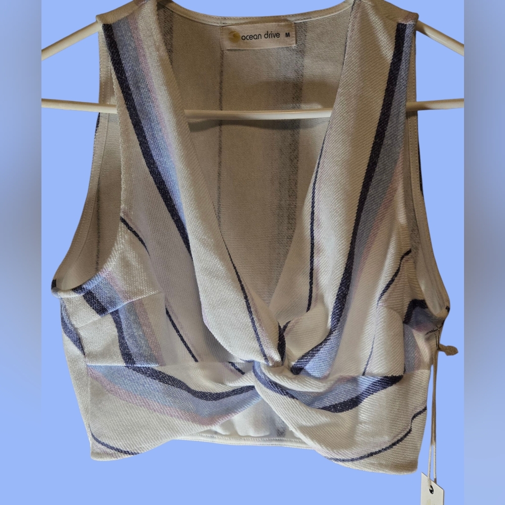 Ocean Drive Tan Tie Front Crop Tank